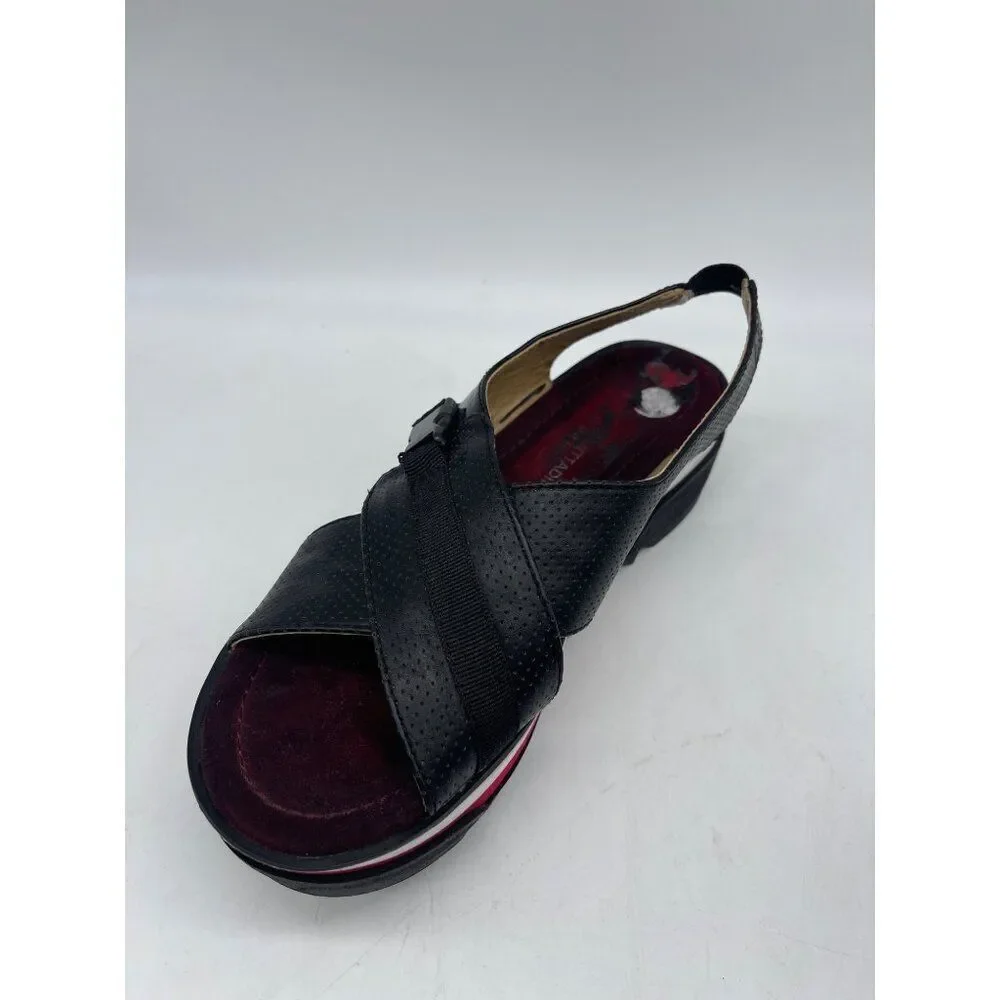Adrienne Vittadini Women Black Slingback Platform Cross Front Sandal Size 8